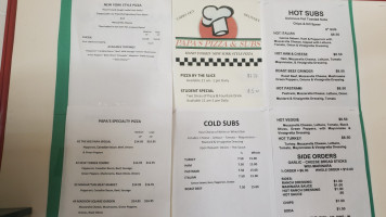 Papa's Pizza Subs menu