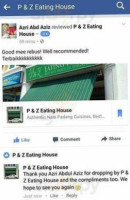 P Z Eating House menu