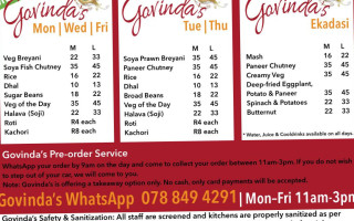 Govinda's Durban Radhanath's Gifts menu