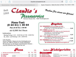 Claudios Pizza Service menu