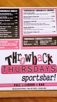 Throwback Thursdays Sports menu