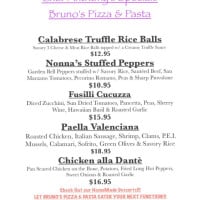 Bruno's Pizza And Pasta menu