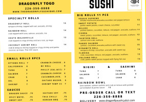 The Dragonfly Sushi Bar menu