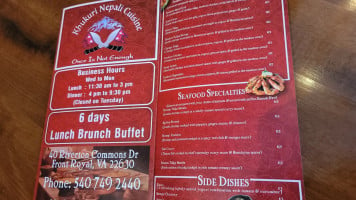 Khukuri Nepali Cuisine menu