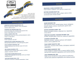 Sea Smoke Restaurant Bar menu