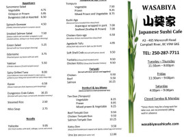 Wasabiya Japanese Sushi Cafe menu