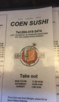 Coen Sushi menu
