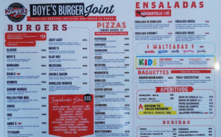 Boye's Burgers Pizza menu