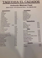 Taqueria El Cazador menu