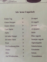 Rózsakert Vendéglő menu