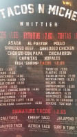 Tacos N Miches menu