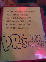 Pr's Taco Palace menu
