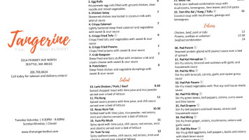 Tangerine Thai Rest menu