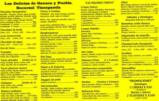 Las Delicias De Oaxaca Y Puebla. Sucursal Tlanepantla. menu