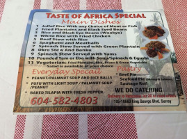 Taste Of Africa menu