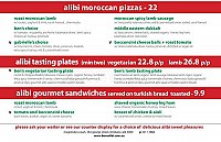 Ben's Alibi menu