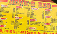 Henk's B-que menu