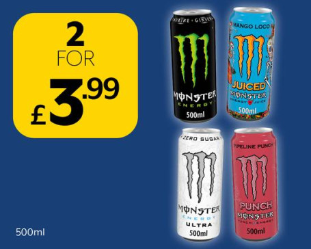 Monster Drinks 2 Por £ 3.99