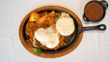 Steak With Creole Sauce 2 Fried Eggs