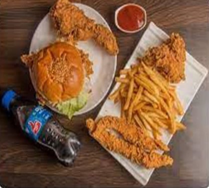 2 Spice Chicken Burger With French Fries And 2 Coke [250 Ml]