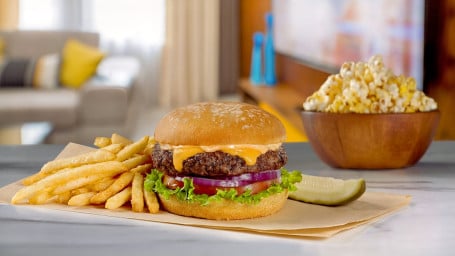 Big Screen Burger W/Cheese/Fries/Bottled Drink