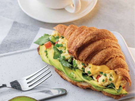 Poached Eggs And Avocado On A Croissant