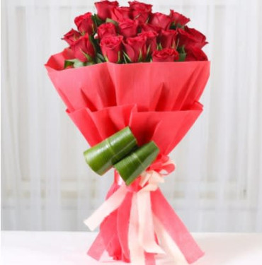 Bunch Of 20 Red Roses In Red Paper Red White Paper Bow