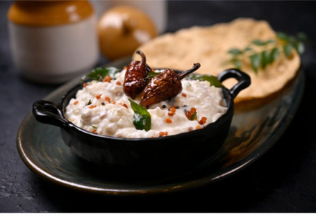 Curd Rice With Papad And Curd Chilli