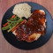 Chicken Steak In Black Pepper Sauce With Mash And Sauteed Veggies