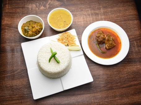 Rice Dal Sabji Bhaja Mutton Jhol (2 Pcs /125 Gms) Combo