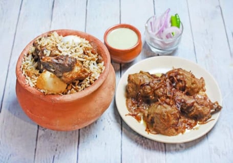 Bangladeshi Mutton Kacchi Biryani (Small Handi) Dhakai Chickenroast [3 Pieces]