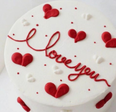 Eggless Chocolate Cake With Red And White Heart