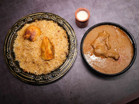 Biryani Chaap Combo [Chicken Biryani (1 Portion) Chicken Chaap (1 Portion) Burhani (1)