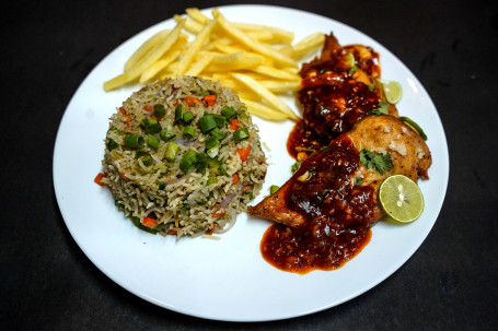 Chicken Steak In Lemon Butter Sauce [Served With Fried Rice French Fries]