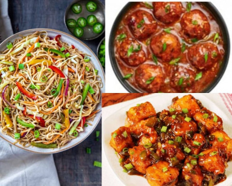 Veg Hakka Noodles[750Ml] 3 Pcs Veg Schezwan[250Ml] 3 Pcs Paneer Manchurian[250Ml]