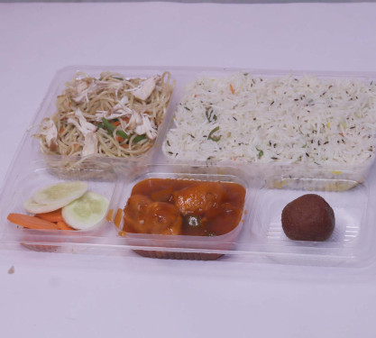 Jeera Rice Chicken Noodles Chilli Chicken 2 Pcs Gulab Jamun 1 Pc Salad