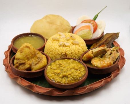 Basanti Pulao Chingri Malaicurry Mohabhoj Thali