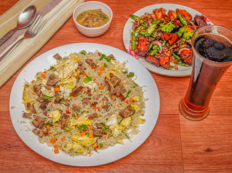 Pork Fried With Tomato,Chilly,Onion Pork Fried Rice