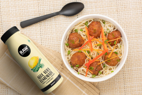 Classic Manchurian With Chilli Garlic Hakka Noodles Choice Of Raw Beverage