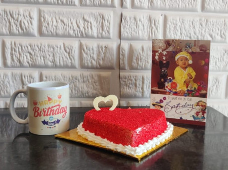 Red Velvet Cake With Mug And Greeting Card