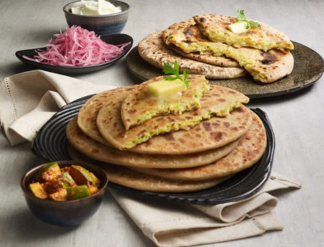 Cheese Paratha With Raita, Pickle Papad