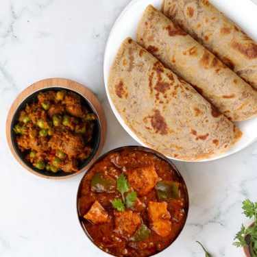 Pollo Kadhai, Soya Masala Sabzi, Paratha Thali