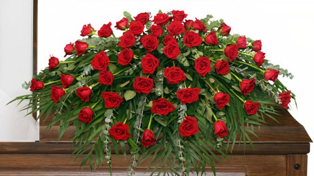 Majestic Red Casket Spray Of Funeral Flowers