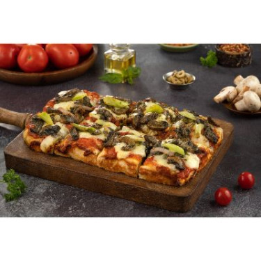 Detroit Toasted Leek And Mushroom Pizza.