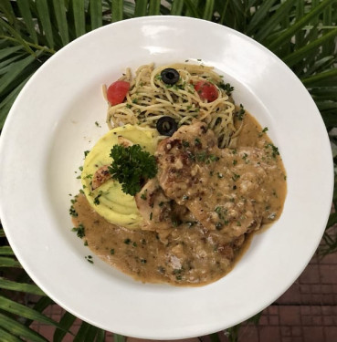 Chicken Piccata On A Bed Of Spaghetti