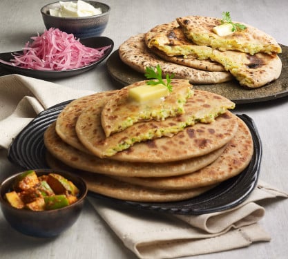 2 Paneer Paratha With Curd, Chutney Pickle