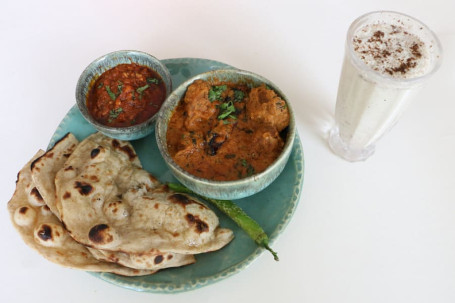 Gatta Curry With Mirchi Lahsun Roti Mint Butter Milk