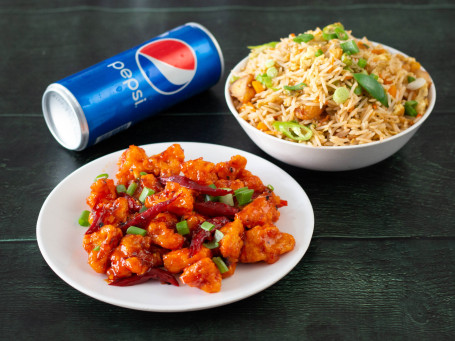 Chilli Garlic Chicken Fried Rice With Dragon Chicken+Pepsi Coke