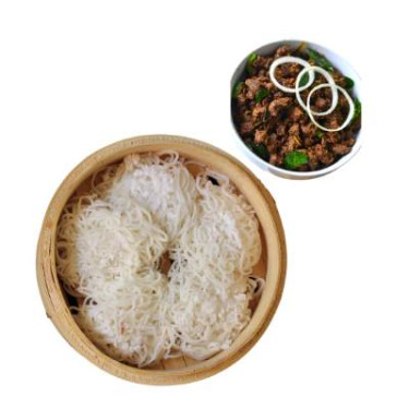 Idiyappam With Nadan Beef Varattu (Beef Coconut Fry)