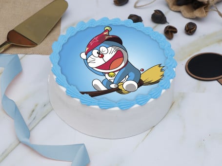 Doraemon On Flying Broom Stick Photo Cake